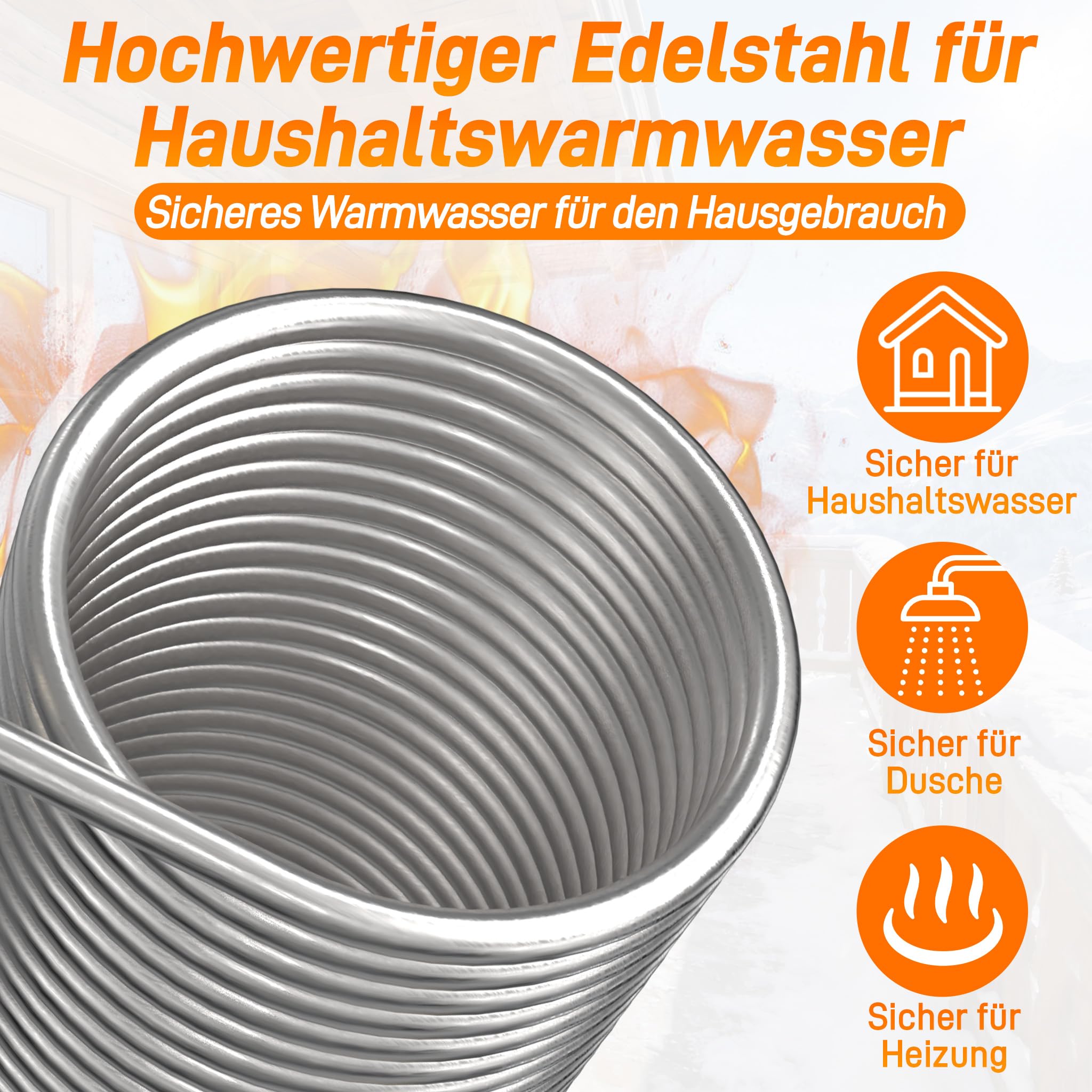 LZQ Edelstahl Rauchrohr Wärmetauscher Spirale, Flexible Heizschlange Schornsteinheizung Wärmetauscherspule für Wassererwärmung, Abgaswärmetauscher für Kamin & Ofen, 12,5 cm Innenmaß, 1/2'' Anschluss
