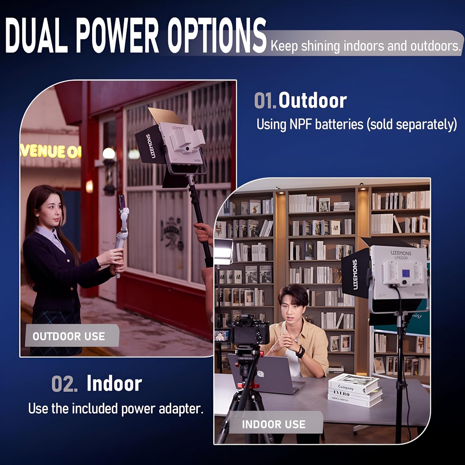 anoloana view of the Godox Litemons LP600R LED light panel with barndoors attached and mounted on a light stand.