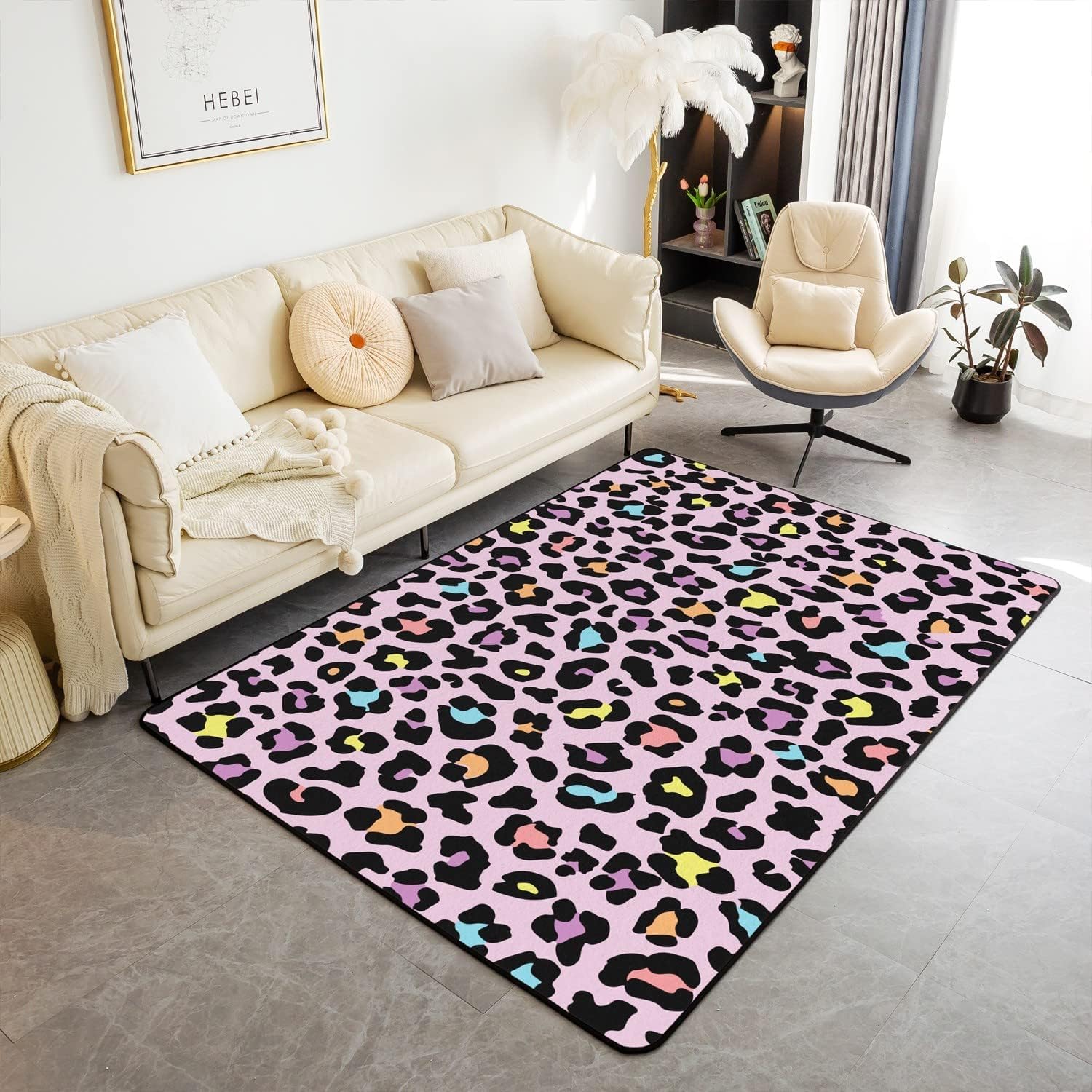 Tapis de zone shaggy doux antidérapant à impression 3D léopard