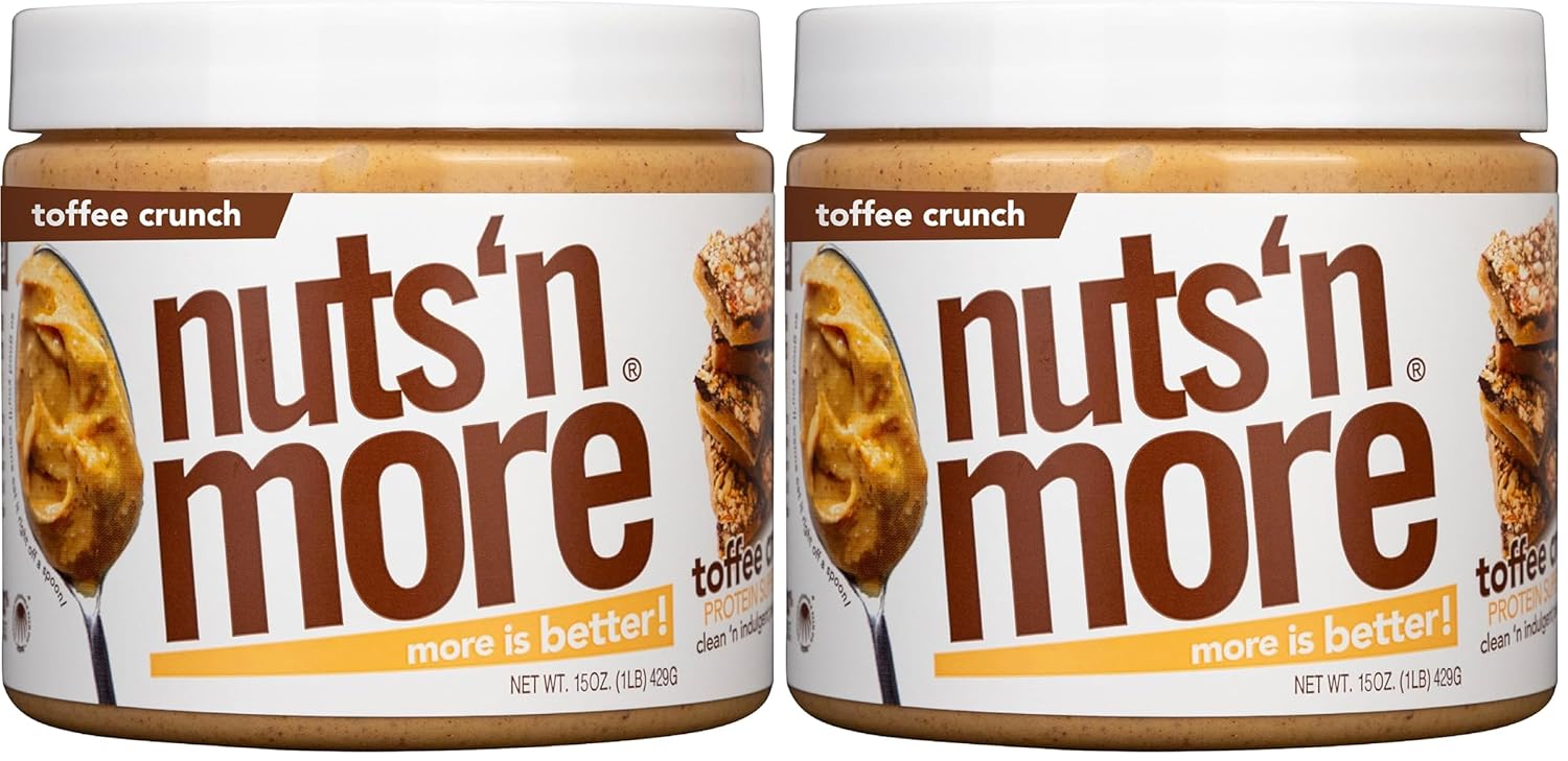 Nuts ‘N More Toffee Crunch Peanut Butter Spread - High Protein, Low Carb, Low Sugar, Gluten Free, Non-GMO, All-Natural Nut Butter Snack (15oz Jar)(Pack of 2)