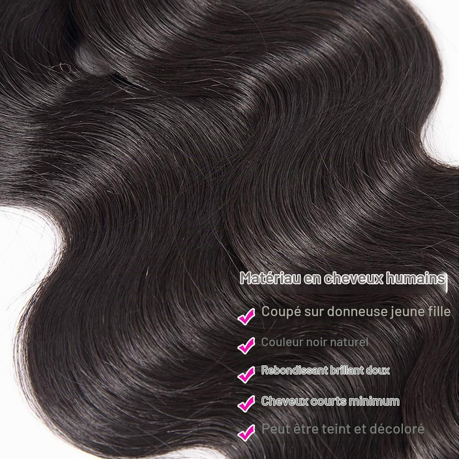 Body Wave Human Hair Bundles Lots de Cheveux Humains 100% Brésiliens Vierges et Non Traités - Extensions pour Tissage Rapide 3 Bundles Human Hair Noir Naturel 12 14 16 Pouces