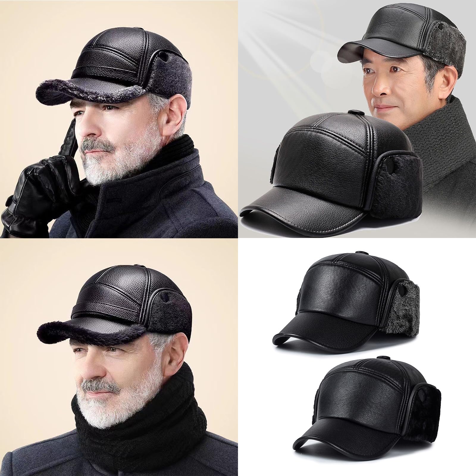 Stylish Sports Hat for Outdoor Activity Warm Hat for Dad Uncle and Grandpa Men Baseball Hat Elderly Trend Warm Hat Black