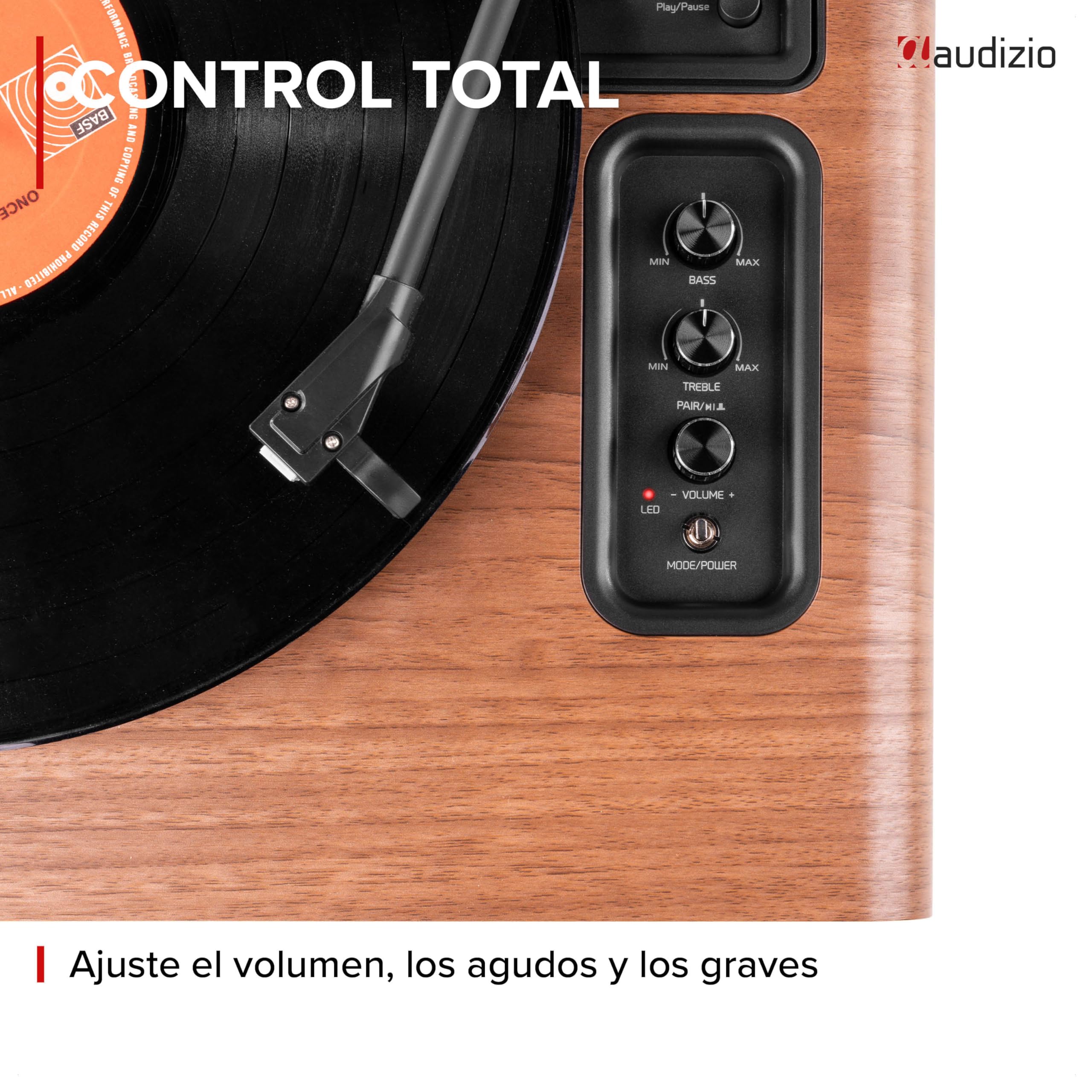 Audizio Laredo – Tocadiscos de Vinilo Bluetooth con Altavoces HiFi 160W, cápsula Audio Technica, Gira Discos con Plato de 29 cm, giradiscos Vinilo con RCA y BT in/out, Acabado en Madera