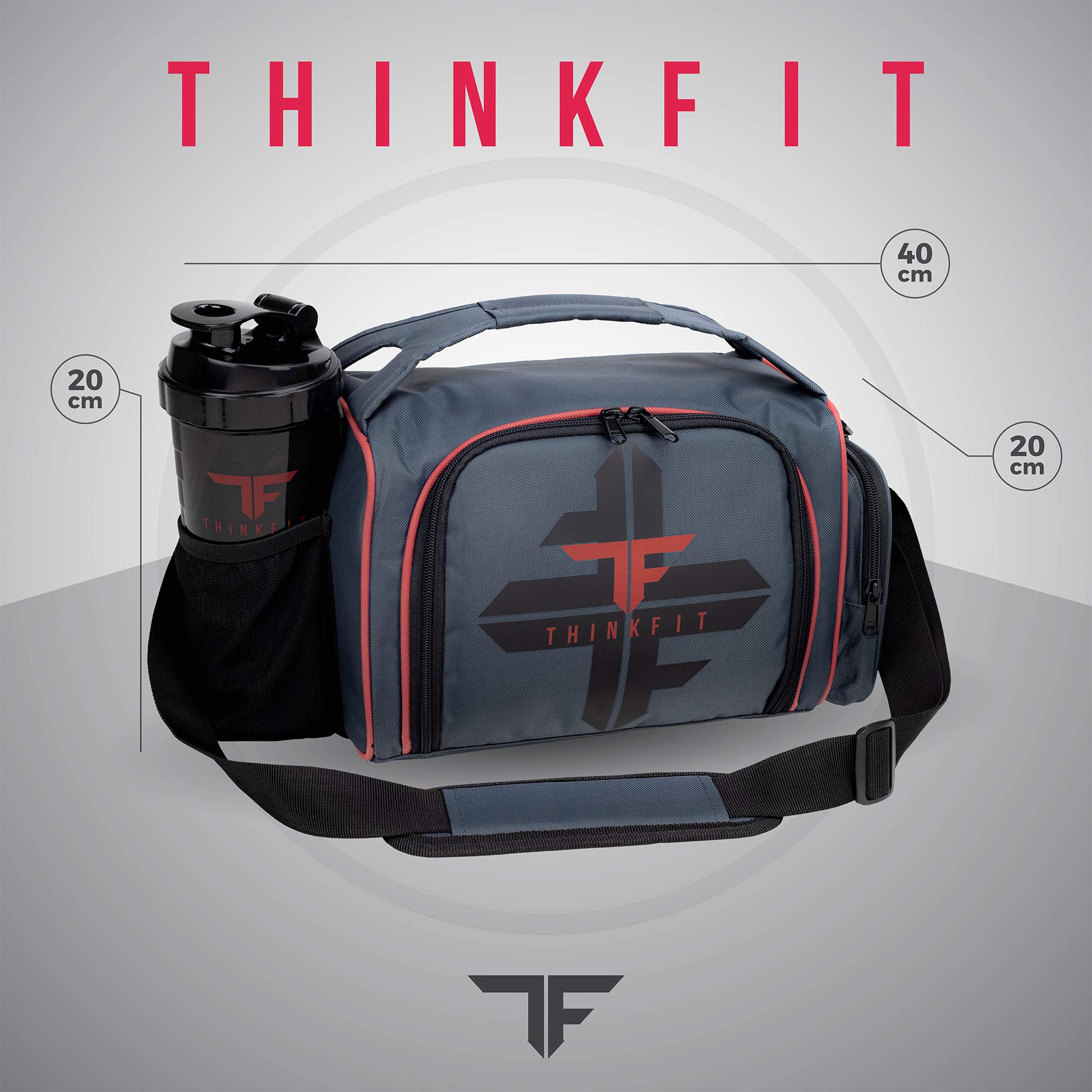 ThinkFit Sac Isotherme Repas, Sans BPA - 6 Boîtes à Lunch pour Aliments Allant au Micro-Ondes et au Congélateur, Bouteille de Shaker, Boîte à Comprimés - Boite Hermetique Alimentaire - Rouge
