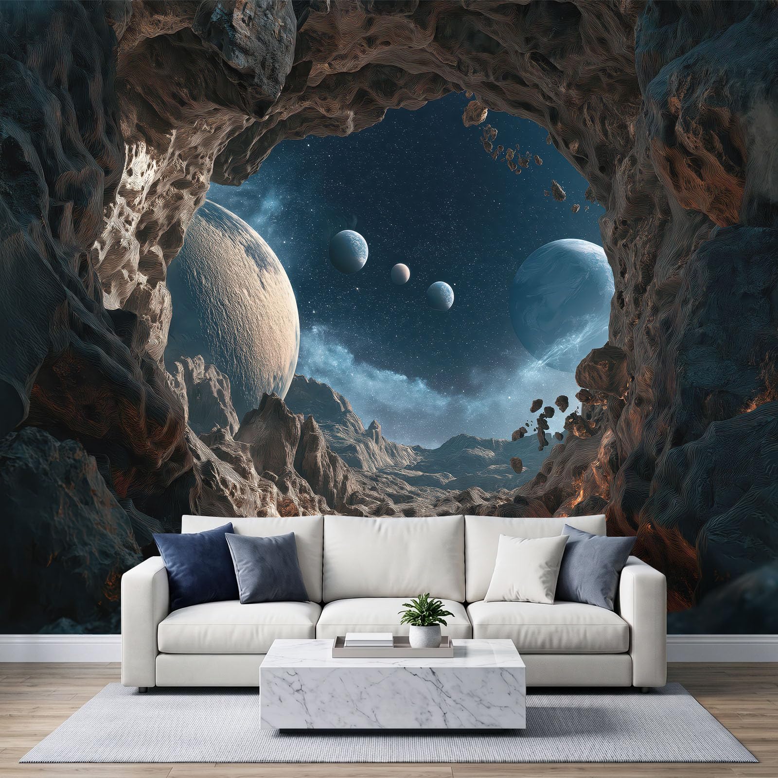 Tapeta 3D Panoramiczny obraz ścienny 500 x 280 cm Fantasy Universum Planetenlandschaften tapeta gobelin plakat panoramiczny salon dekoracja ścienna do pokoju dziecięcego, ciemnoszary