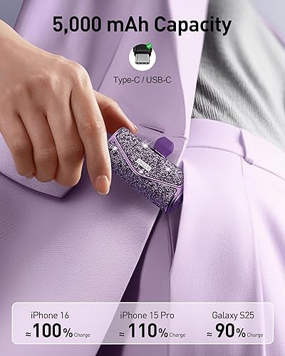 Miniatura 4 de iWALK Upgraded Sparkly Portable Charger 22.5W, 5000mAh Power Bank for iPhone 17/16/15 Series, Mini Battery Pack with Built-in USB-C Connector