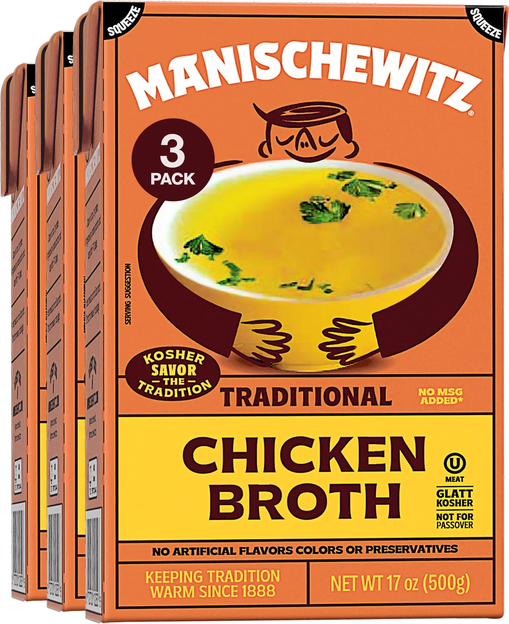 Chicken Broth 17oz (3 Pack), Rich Flavor | Kettle Cooked & Slowly Simmered | Certified Kosher