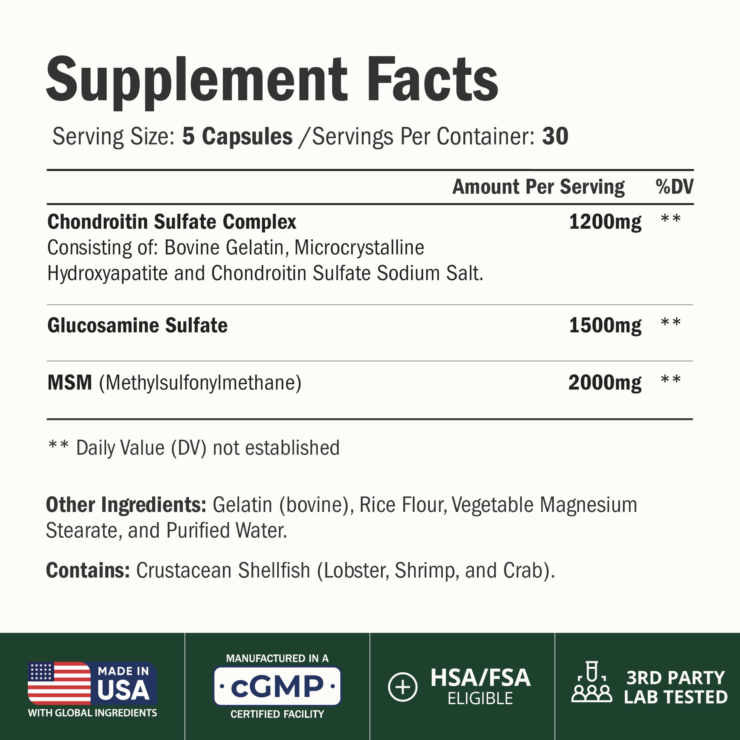 Glucosamine Chondroitin MSM – Potent 2000mg MSM for Joint Support –150 Caps — Amazon image 2