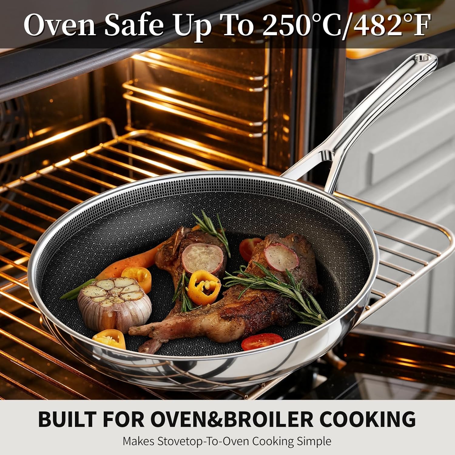 Non Stick Frying Pan 8 Inch Stainless Steel Ceramic Skillet,Nonstick Cooking Pan,PFAS PFOA PTFE Free&Non Toxic,Induction Compatible-Gas&Electric Stovetops,Oven&Dishwasher Safe