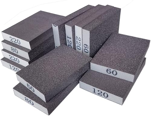Miniatura 6 de Paquete de 12 esponjas de lijado – Grano 60, 80, 120, 220, bloque de lijado lavable y reutilizable, esponjas de lijadora para paneles de yeso,