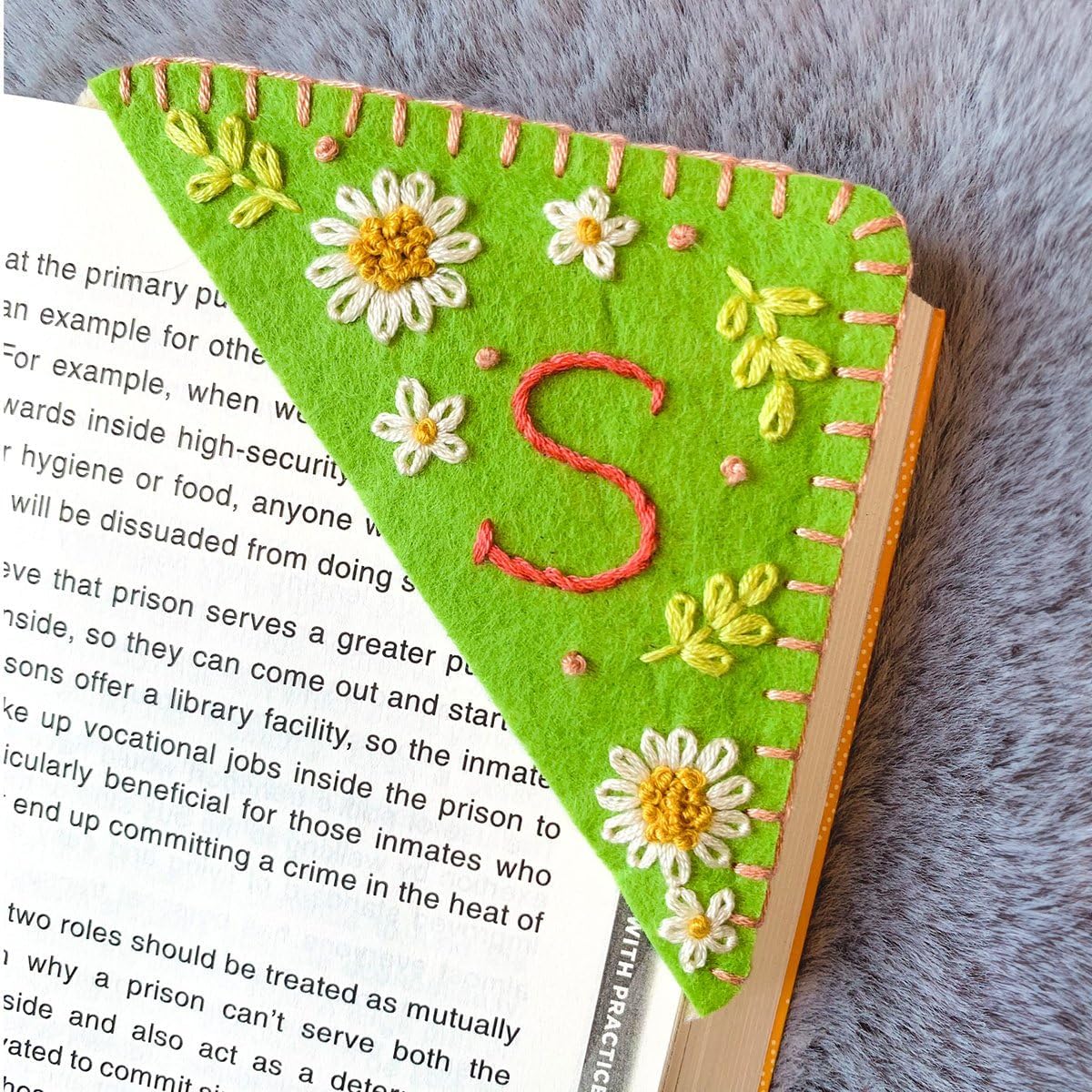 Personalized Hand Embroidered Corner Bookmark, Bookmarks