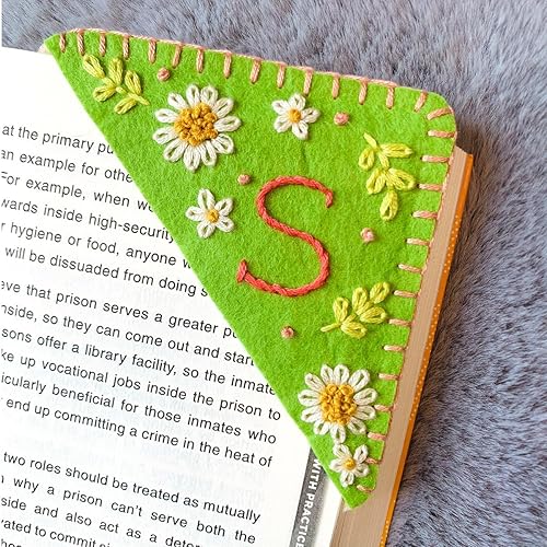 Miniatura 19 de Marcapáginas de esquina bordado a mano personalizado, lindo marcador de libro con flores, regalo de costura a mano para mujeres amantes de los Rojo