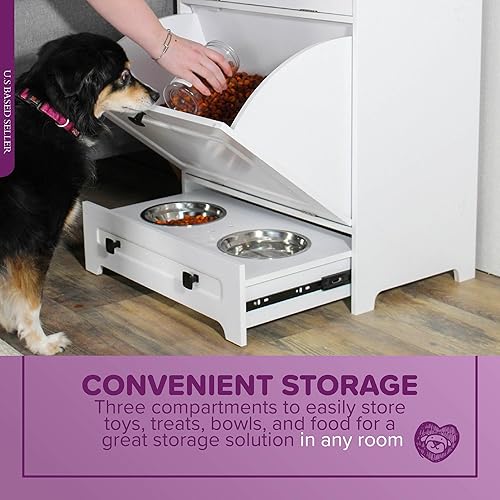 Miniatura 5 de Soporte elevado para cuenco de perro con gabinete de almacenamiento de alimentos, mueble blanco para perros y gatos, soporte para tazón de