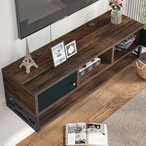 Miniatura 4 de LITTLE TREE Floating TV Stand, Wall Mounted Under TV Floating Shelf with Doors, 3-Tier Entertainment Center Console Cabinet with Storage for Living