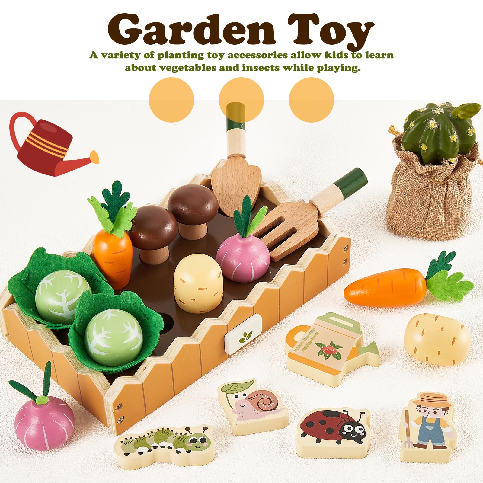 HERSITY Jouet en Bois Montessori Carotte Motricité Fine pour Enfant 2 Ans+ | Légumes en Bois avec 20 Accessoires, Jouets à Planter, Jouets D'activité et de Développement Cadeau pour Bebe Garçon Fille