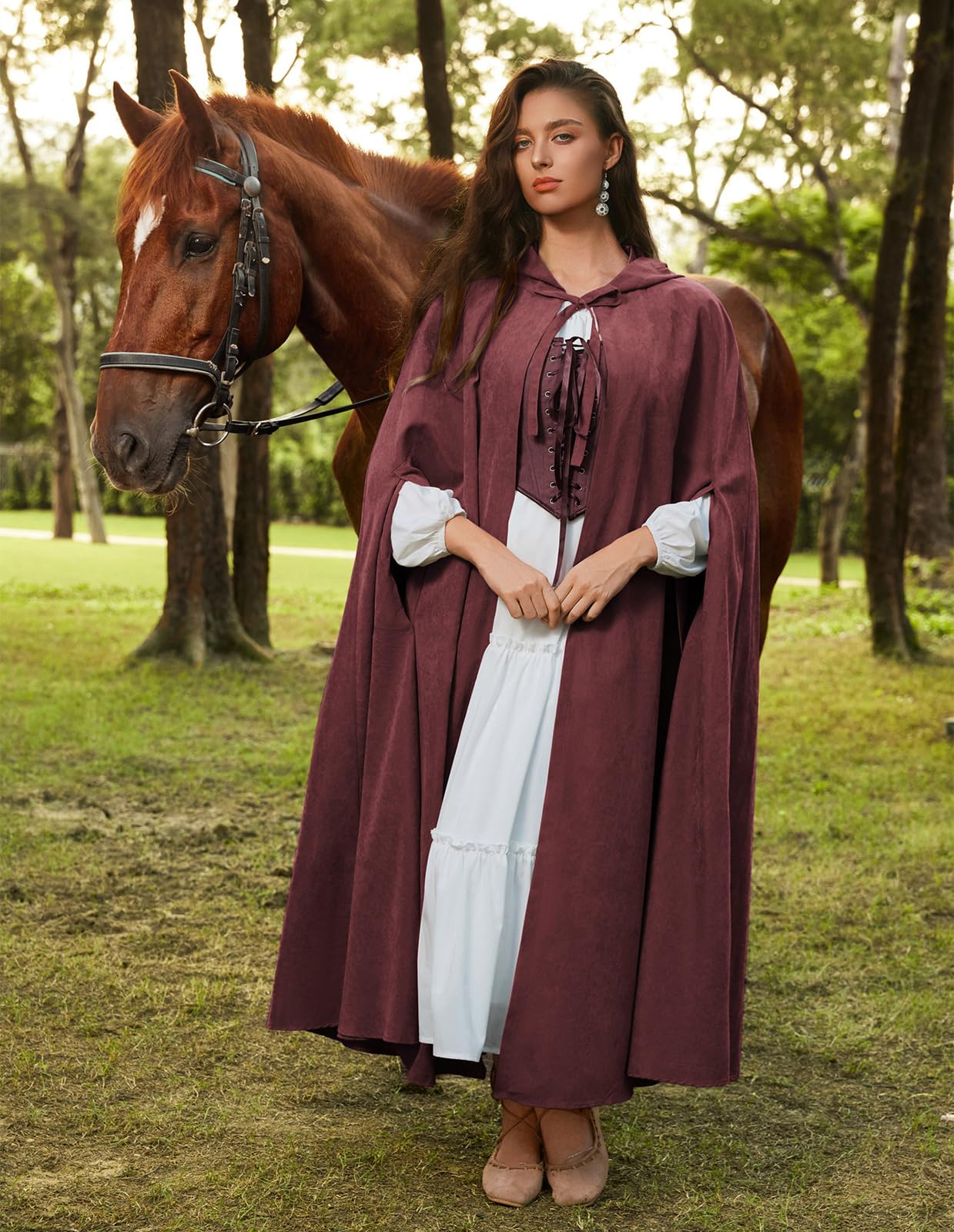 SCARLET DARKNESS Renaissance Hooded Cape Cloak Halloween Costume Wine - Image 4
