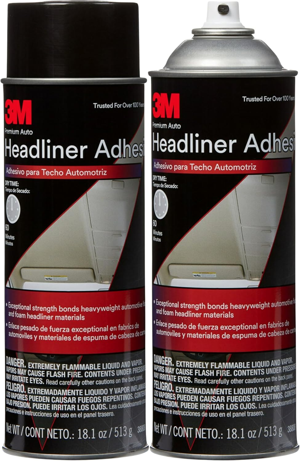 3M Headliner & Fabric Adhesive Spray, 18.1 oz Aerosol Cans (Pack of 2) - Strong Bond for Auto Upholstery & Restoration