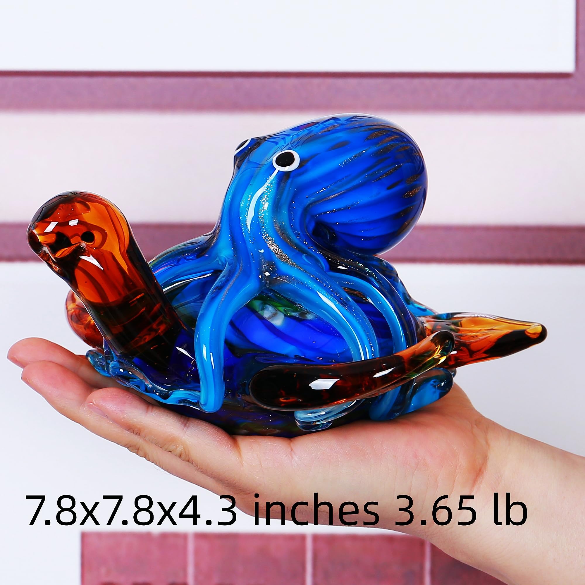 Figurine Pieuvre En Verre Soufflé Main - Décoration Aquarium Ou Bureau 10x10x9cm - 960g
