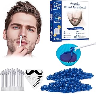 Beauty7 Nose Wax Kit for Men, 50g Waxing Beads, 30 Applicators, Face Wax Kit, Safe and Quick Waxing Kit, Nose Hair Removal, 10 Mustache Guards with Silicone Cup