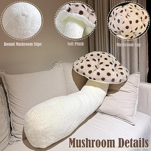 Miniatura 4 de Hofun4U Almohada de felpa gigante de hongos  Almohada de cuerpo largo con forma de hongo de 51 pulgadas  Peluche de hongos a lunares  Regalos de