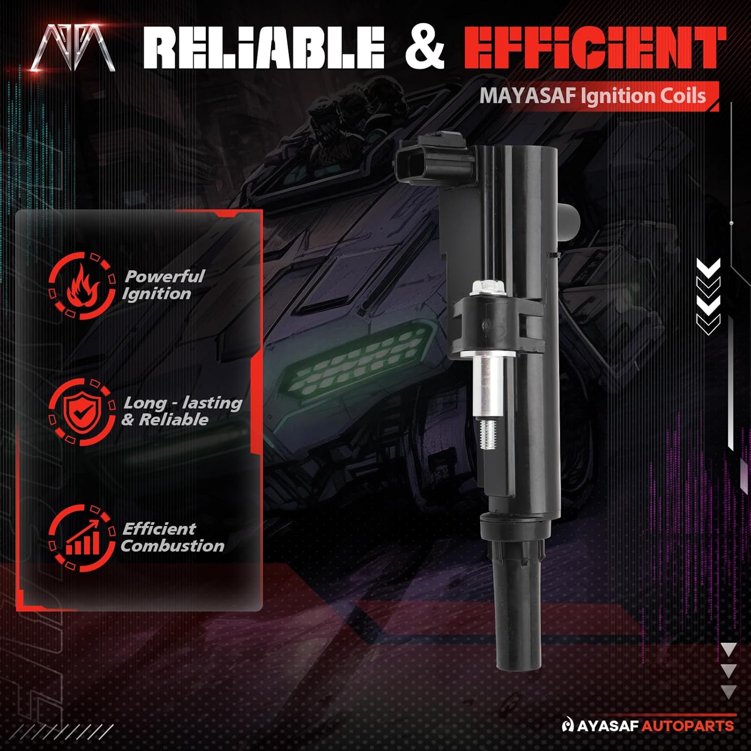 MAYASAF UF601 Ignition Coils [Pack of 8] for Dodge Dakota 2008-2010 4.7L V8, for Jeep Commander 2008-2010 4.7L V8, Grand Cherokee 2008-2010 4.7L V8, for Chrysler Aspen 2008-2009 4.7L V8