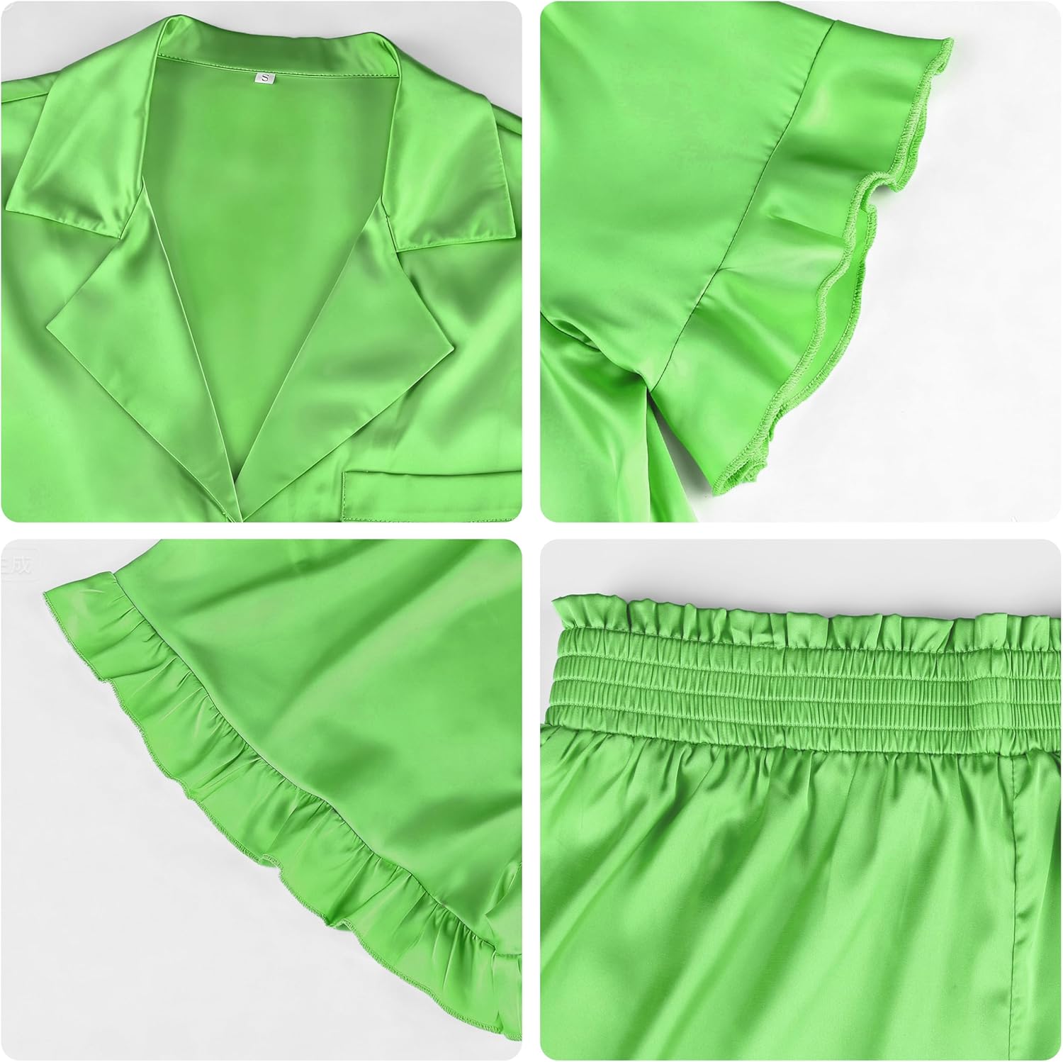 KFUBUO Silky Satin Pajamas for Women Set Short Sleeve Button Down 2 Piece Pjs Shorts Sets Soft Sleepwear Loungewear - Image 4