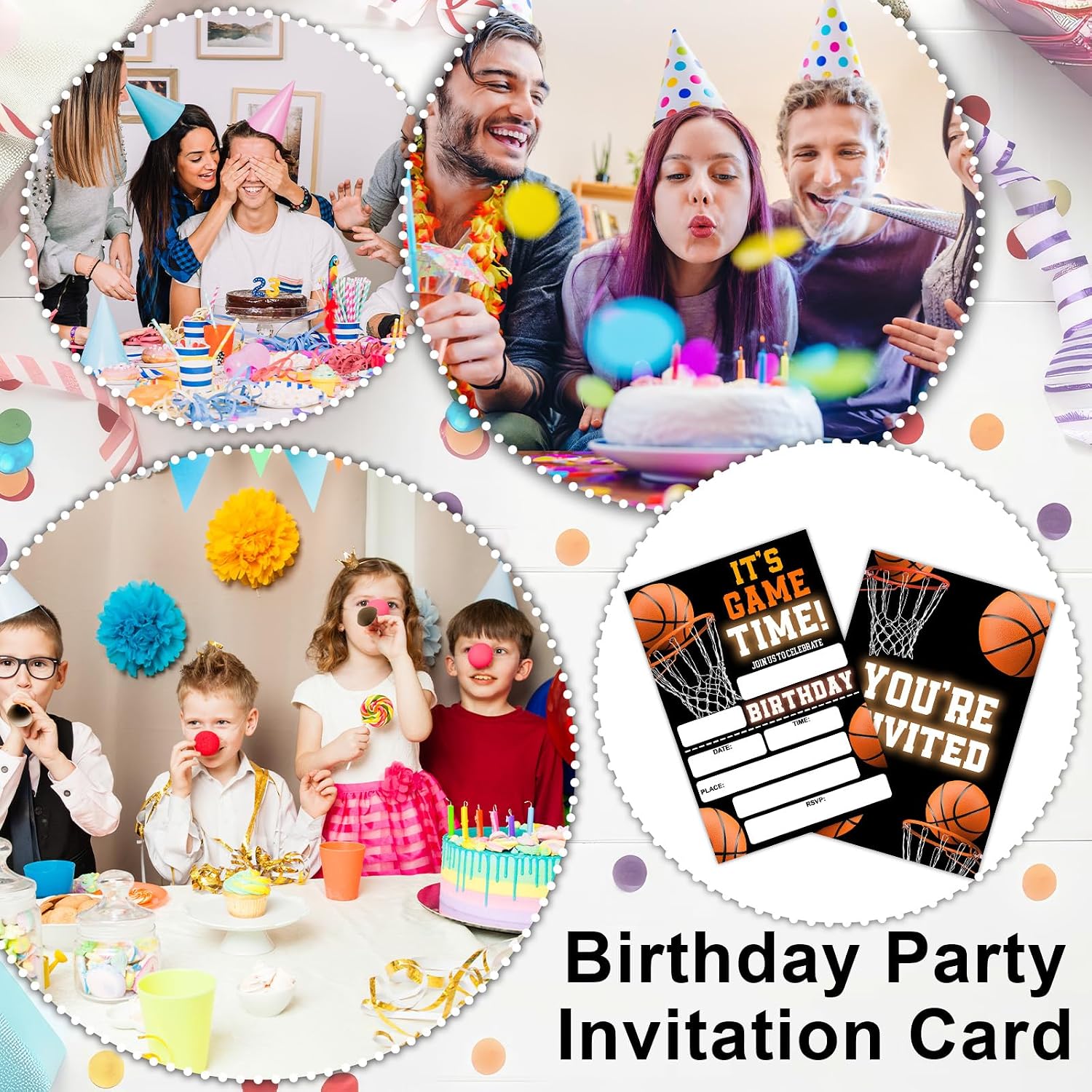 Basketball Birthday Party Invitations, It's Game Time, All Star Sports Party Invitation Cards for Boys Girls, 20 Pcs Fill-in Invitations with Envelopes, Basketball Party Decorations Supplies