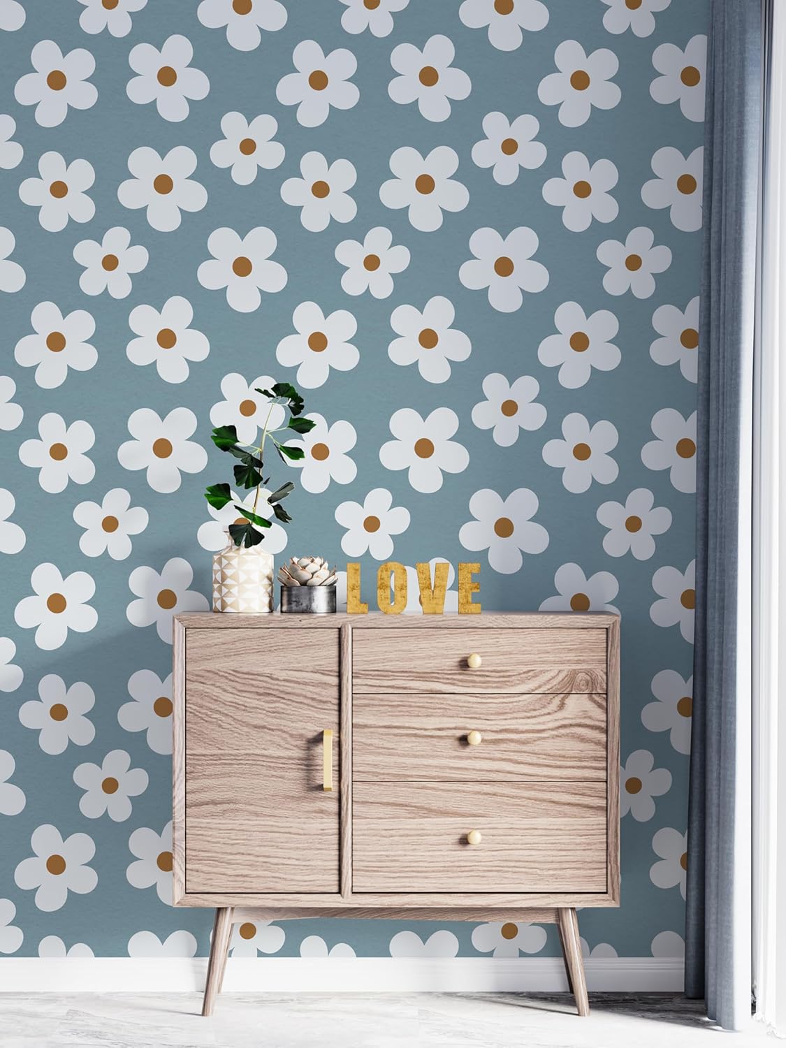 Daisy Stencil Pattern Wall - DIY Wall Stencil Painting for Nursery - Flower Wall Design Stencils - Retro Art Stencils