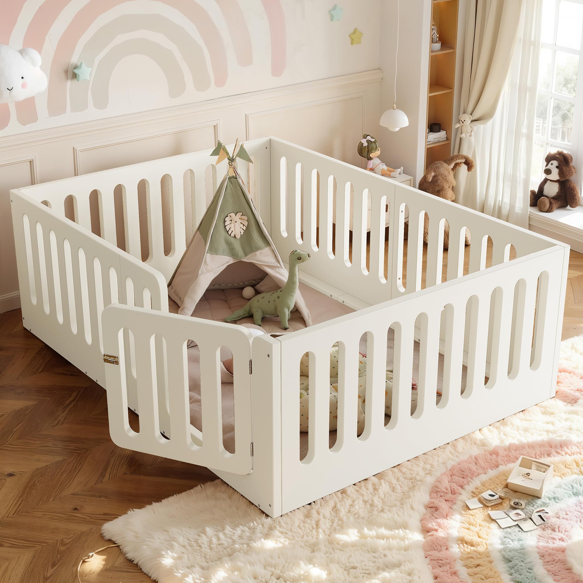 Bellemave Full Montessori Floor Bed Frame,Beige