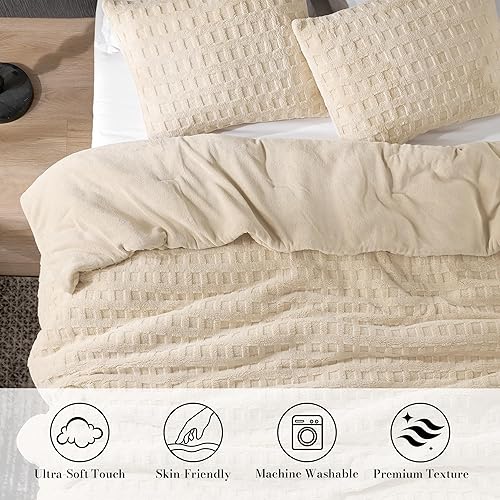 Miniatura 2 de Amélie Home Kahki - Juego de edredón de tamaño King con diseño de gofre, juego de cama mullido de sherpa de 3 piezas, súper suave, cálido