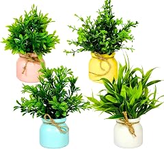 Dekorly Artificial Pot Flowers Small Fake Plants with Pot Mini Potted Plants for House Office Tabletop Decoration Indoor (Pack of 4)