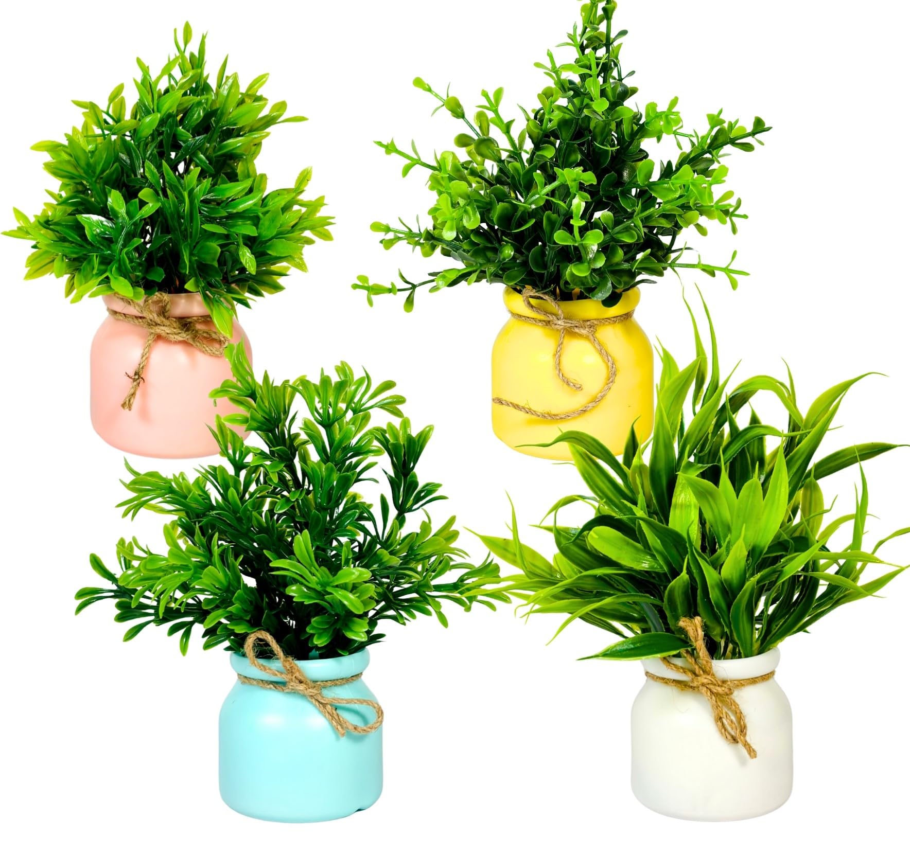 Dekorly Artificial Pot Flowers Small Fake Plants with Pot Mini Potted Plants for House Office Tabletop Decoration (Pack of 4)-image-3