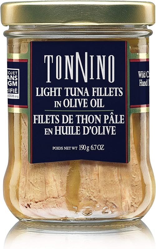 Tonnino Yellowfin Tuna in Olive Oil with Black Pepper 190g - Gourmet: Omega-3, High Protein, Gluten-Free, Ready-to-Eat Tuna Packets for Tuna Salad, Tuna Fish Alternative to Salmon