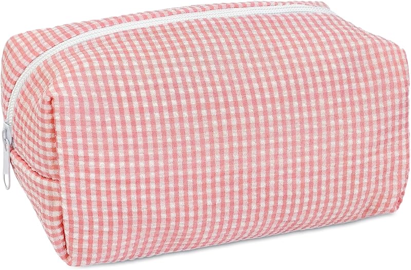Necessaire de maquiagem STARDW xadrez com zíper, bolsa organizadora para viagem