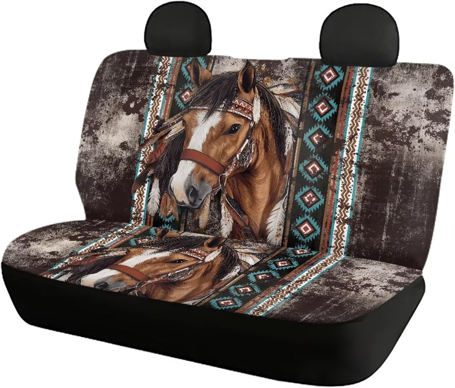 Aztec Tribal Geometric Horse Print Seat Covers for Auto, Easy to Clean Auto Front and Back Seat Protection Breathable Car Seat Covers Universal Fit for Car, Truck, SUV, Vans, Set of 4