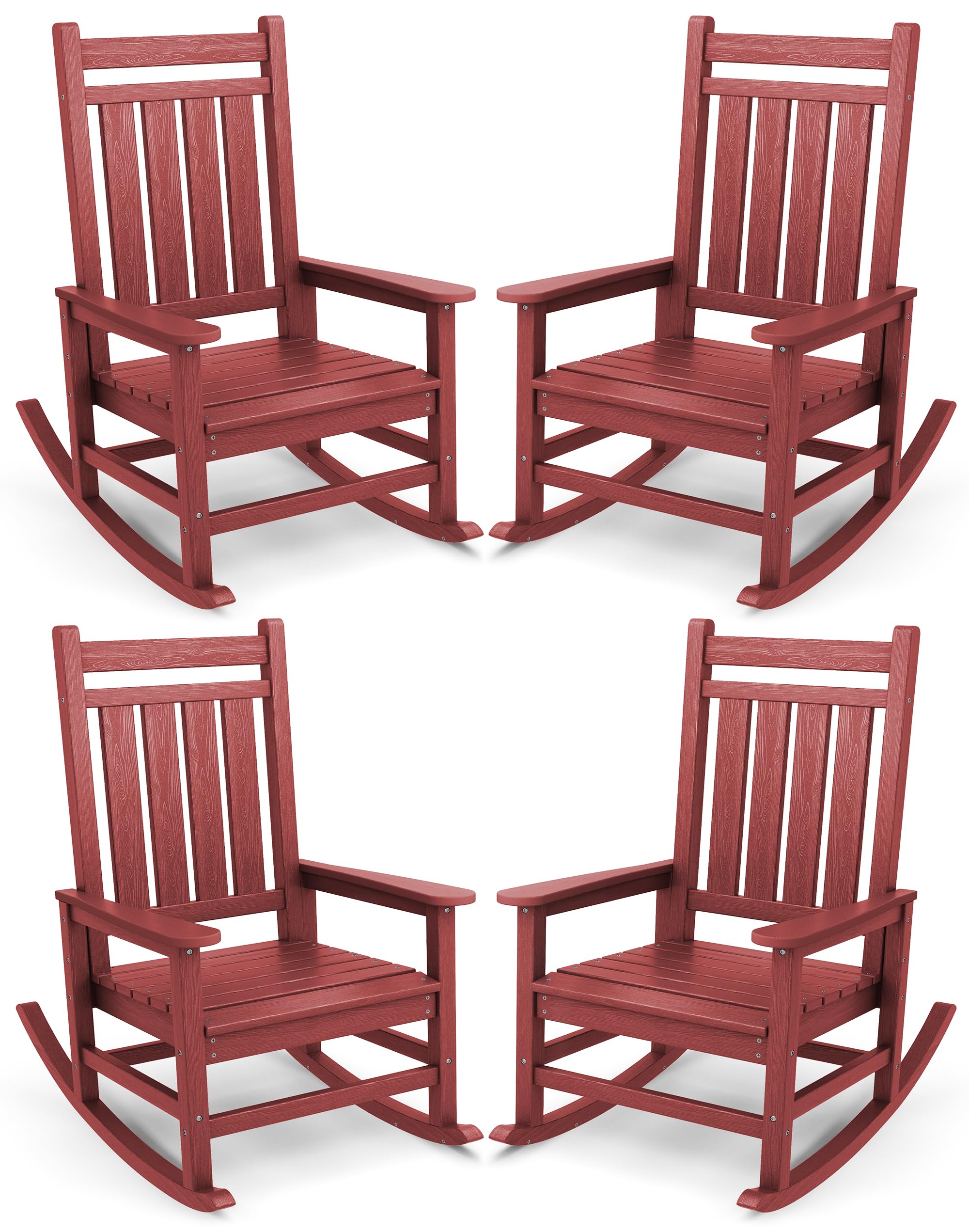 SERWALL Rocking Chair Set of 4, HDPE Rocker, Crimson Red
