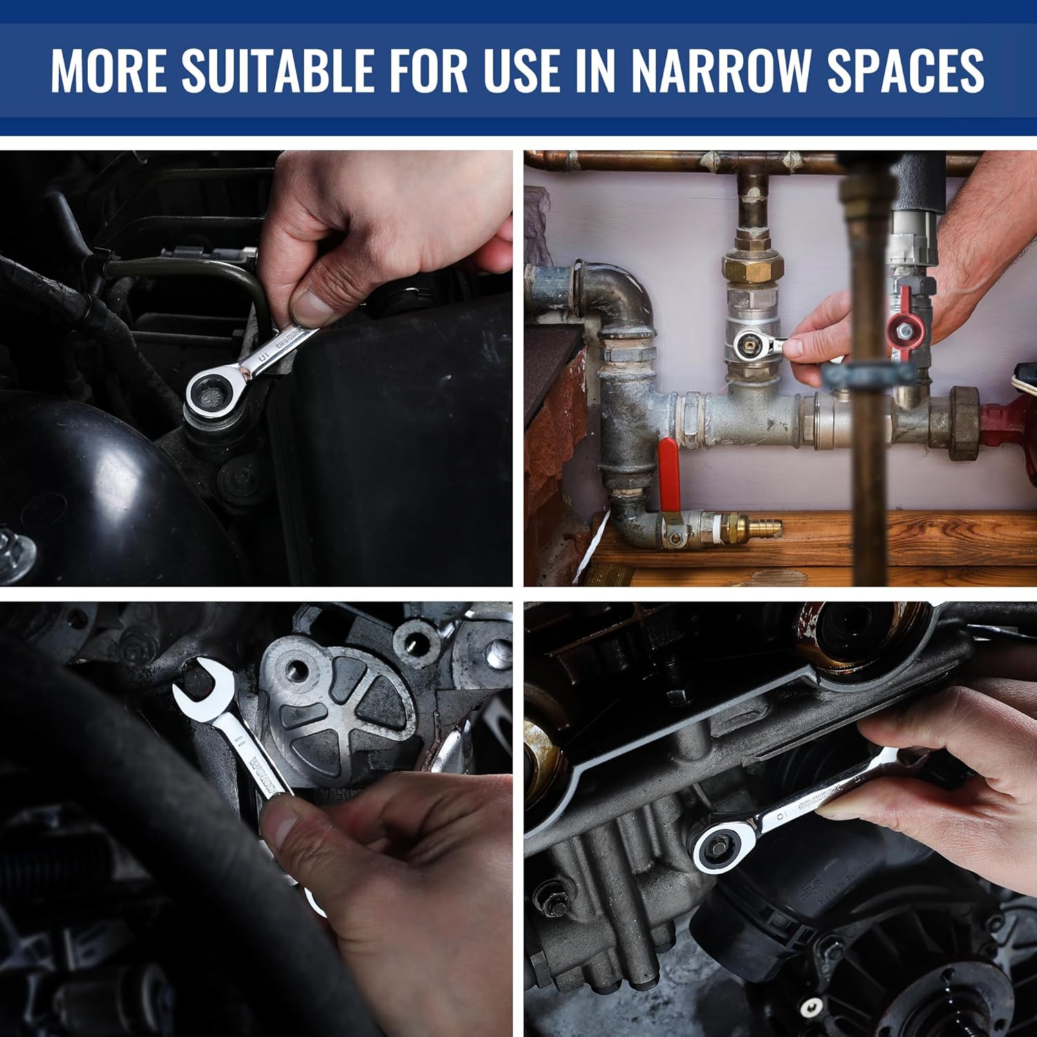 WORKPRO 14-Piece Ratcheting Combination Stubby Wrench Set, 72 Teeth, Combo Ratchet Wrenches Set with Organizer Box, SAE 3/8-3/4" & Metric 10-18mm