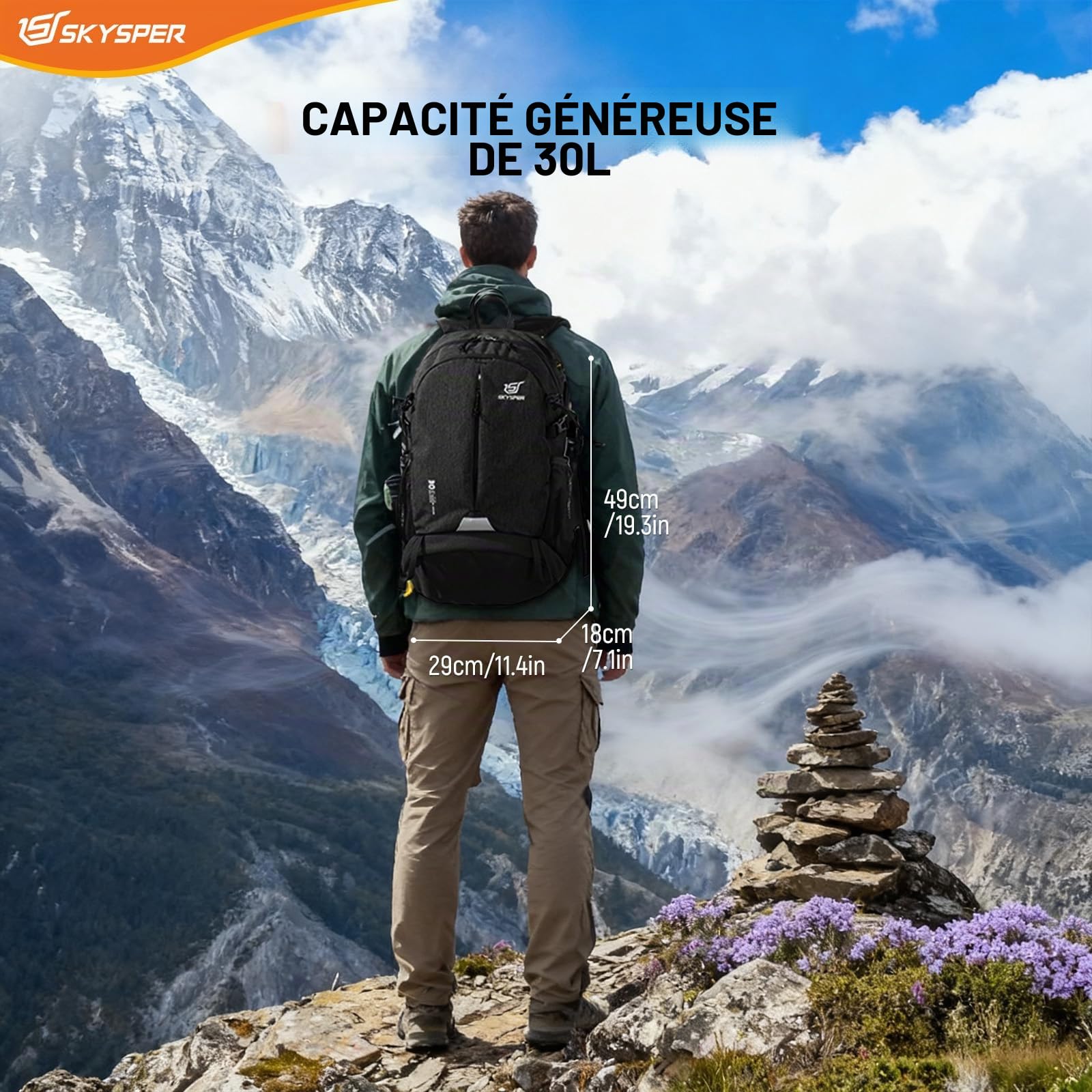 SKYSPER 30L Sac à Dos de Randonnée avec Compartiment pour Chaussures Sac de Sport pour Excursions Trekking Voyage