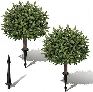 Olive Branch Topiary Trees, Panels Set of 2, 20", for Outdoor