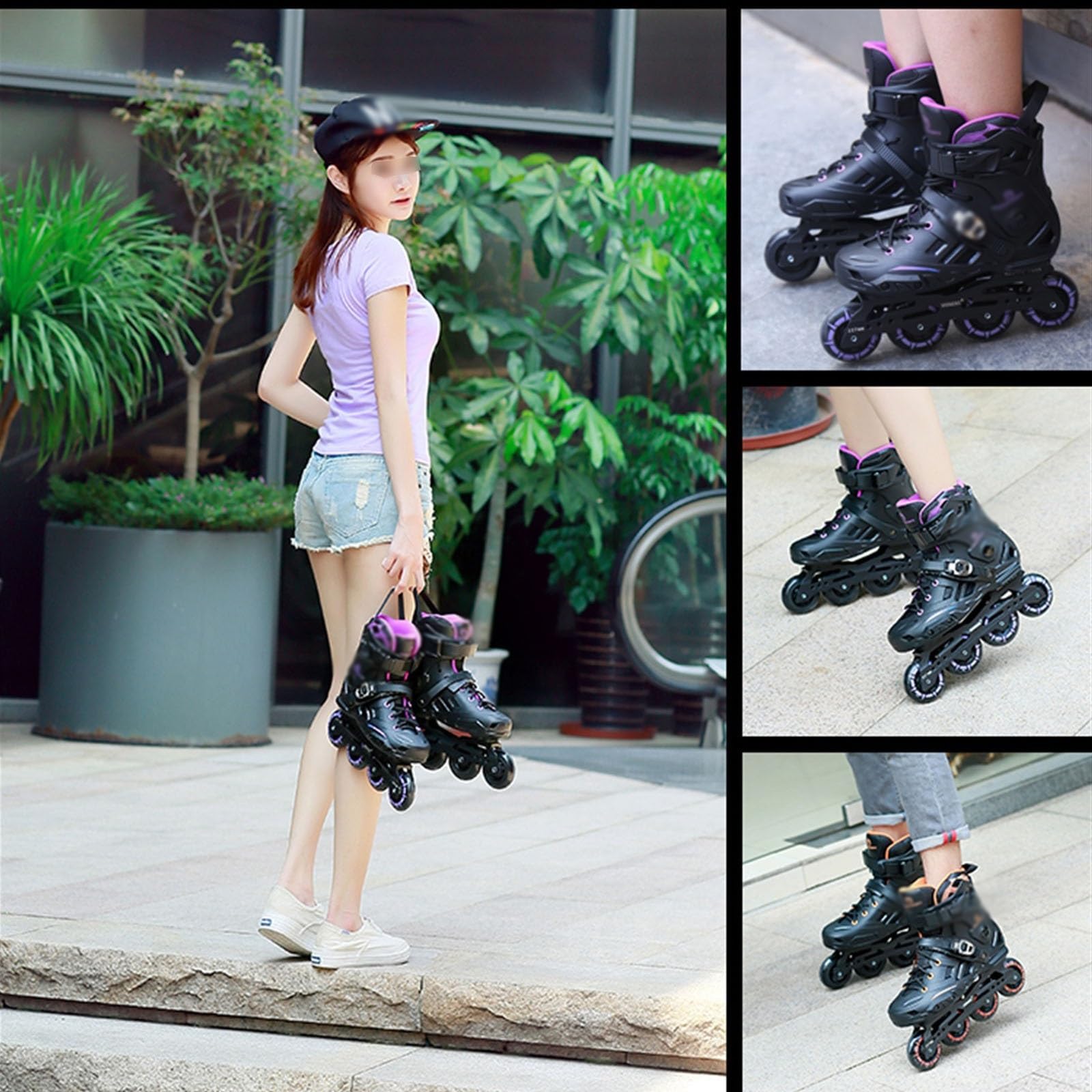 Roller en Ligne pour Filles Et Garçons, Roller Enfant pour Femmes Et Hommes Adultes Patin A Roulette Réglables pour Débutants, Rue Et Patinoire