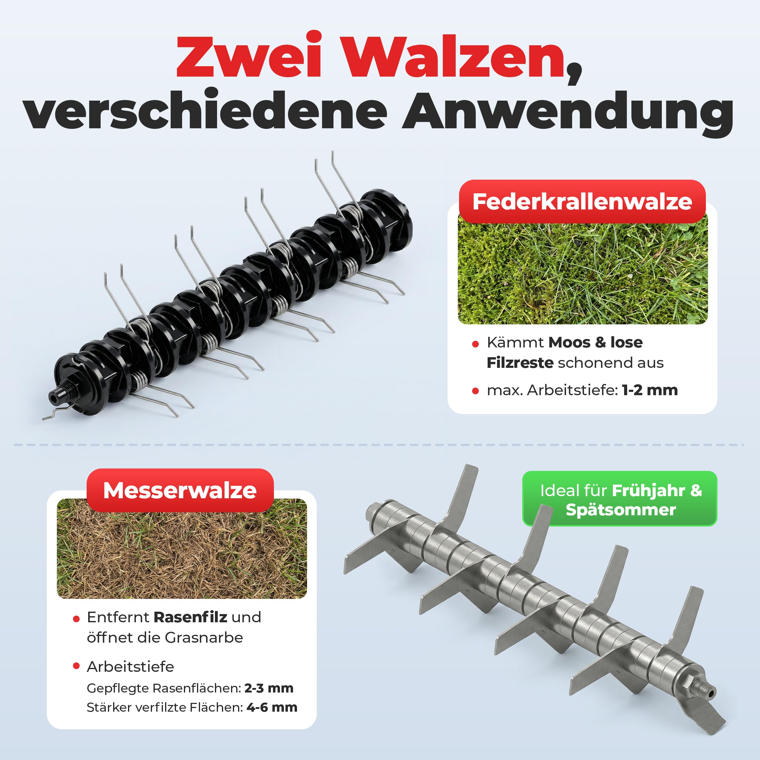 ONBEST Benzin Vertikutierer 4,5 kW 6,12 PS 440 mm | Rasenvertikutierer und Rasenlüfter mit Messer- und Federkrallenwalze, 45 L Fangkorb und 6 Tiefenstufen
