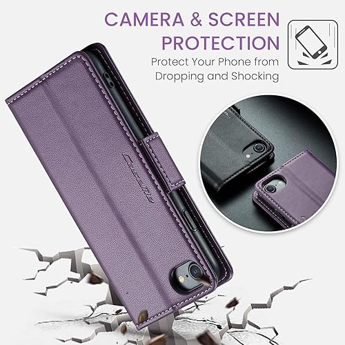 Miniatura 10 de Funda compatible con iPhone 678SE 2020SE3 con soporte para tarjetas de bloqueo RFID, funda de piel con función atril para iPhone 678SE 2020SE 3 de