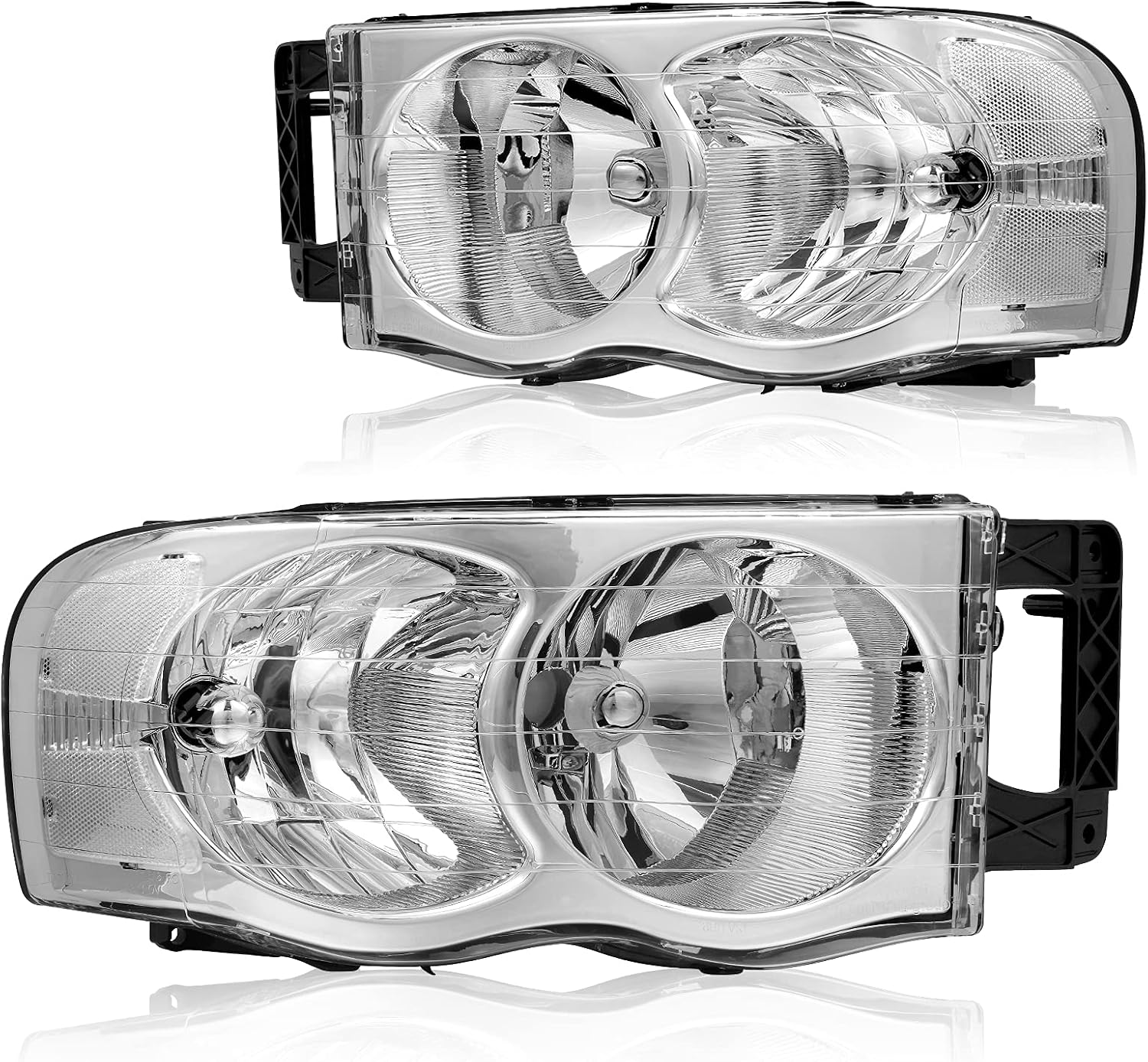 DWVO Headlights Assembly Compatible with 02 03 04 05 Dodge Ram 1500 2500 3500 Pickup Headlamp Replacement Chrome Housing Clear Reflector