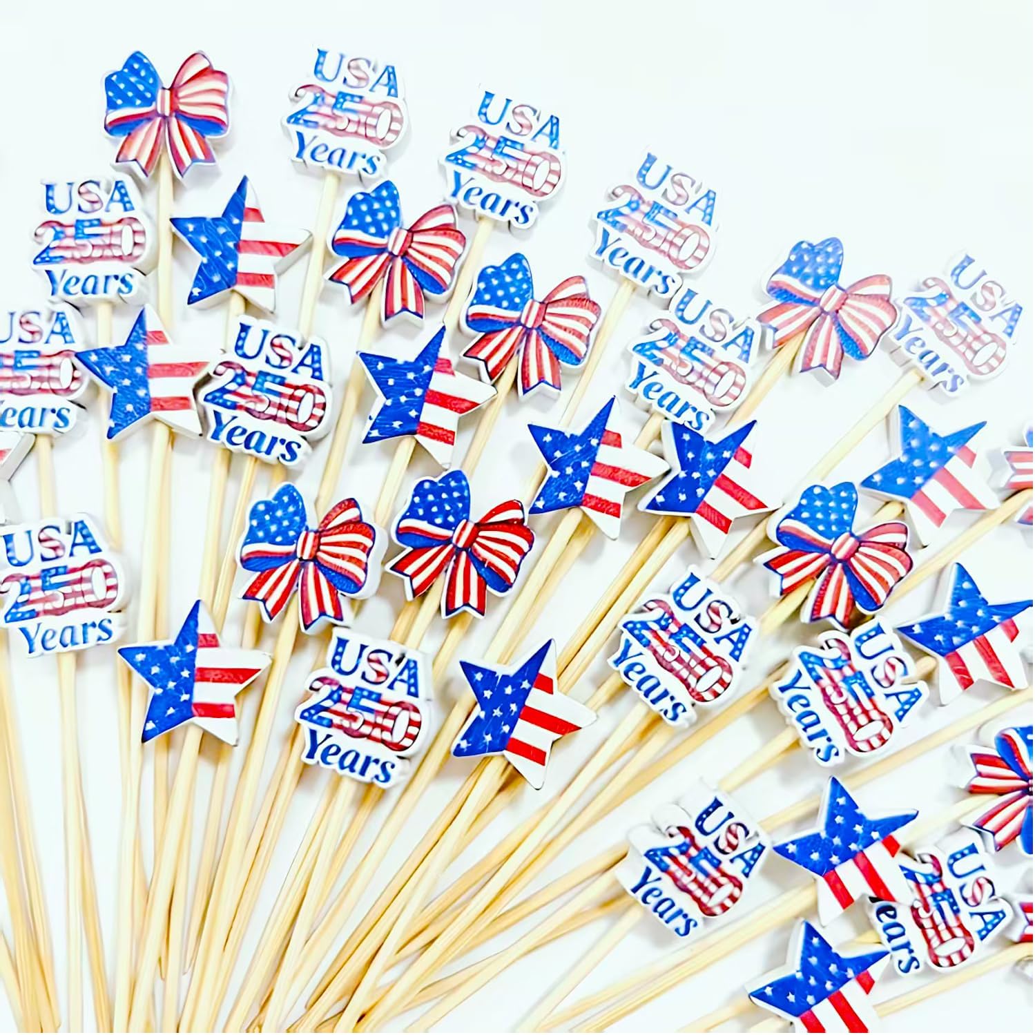 100pcs USA 250th Patriotic Cocktail Picks Veterans Day Labor Day ToothPicks