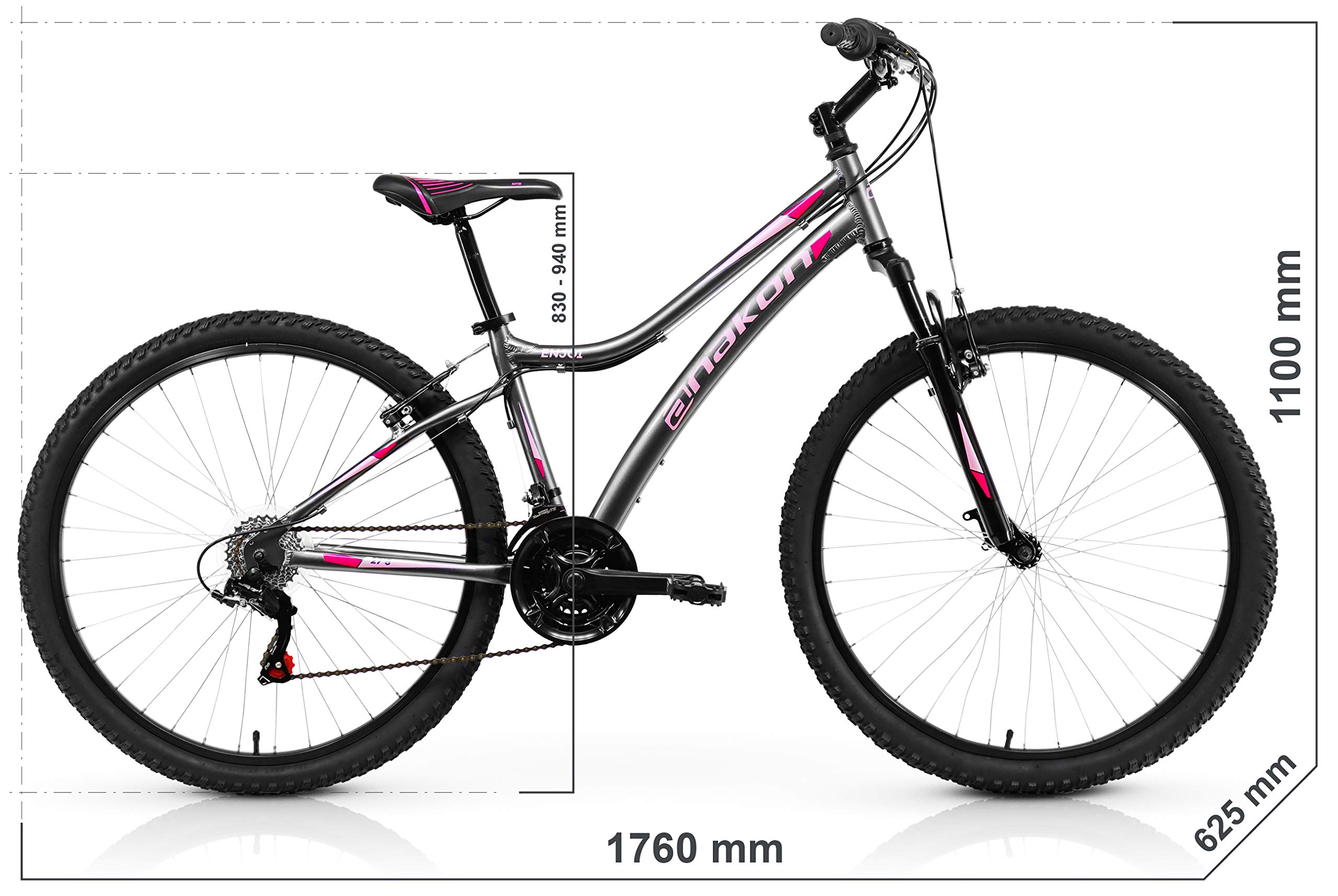 Bicicleta montaña SHIMANO PREMIUM 27.5" mujer, Aluminio, 21v., Frenos V-Brake, Suspensión Delantera, gris, (varias tallas)
