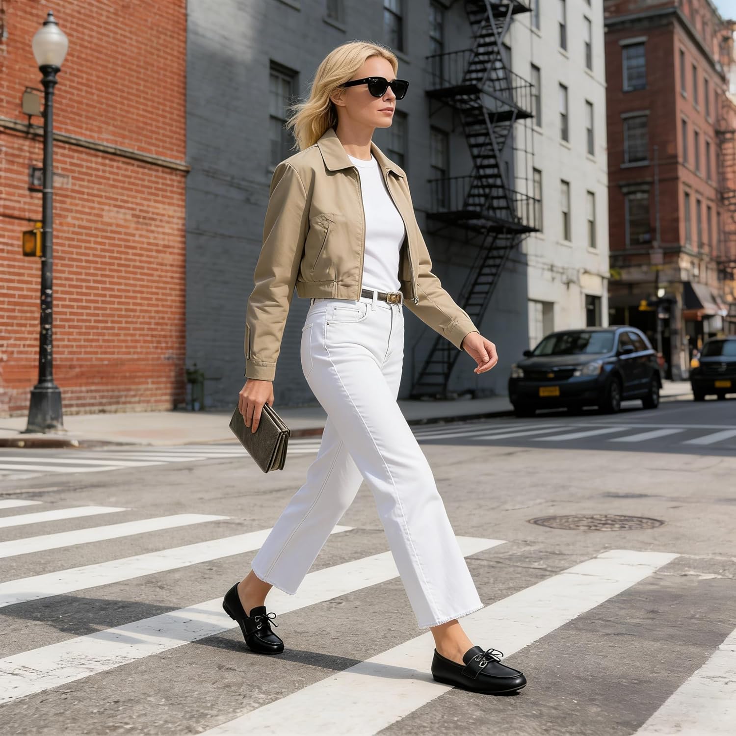 Women's Comfortable Loafers Shoes: Adjustable Laces Slip On Business Work Flats Sho... - Image 2