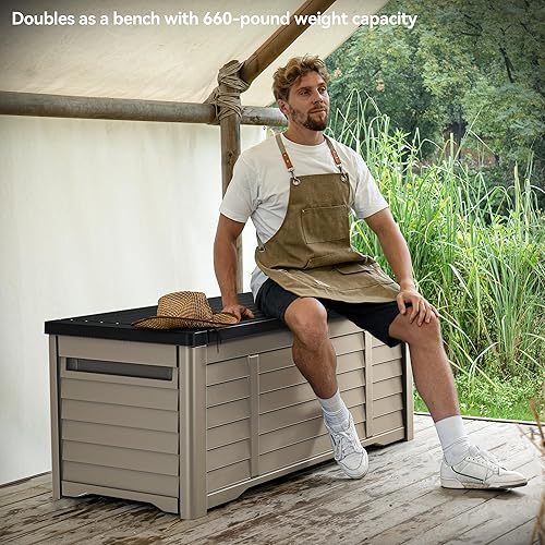 Miniatura 3 de DWVO Caja de almacenamiento con rejilla para exteriores con capacidad de 120 galones, caja de almacenamiento grande para almohadas al aire libre,