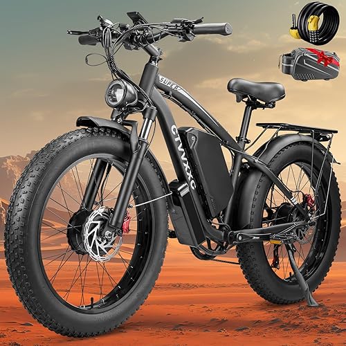 6000W Peak Dual Motor Ebike for Adults - 52V 34Ah Fast Electric Bike for Men Women 45 MPH,Up to 100 Miles,24" Fat Tire Lockable Suspension Electric Bicycle for Snow Off-Road Commuter Mountain E-Bike