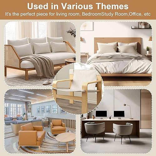 Miniatura 7 de Ball & Cast Silla decorativa con reposabrazos anchos, sillas de sala de estar de mediados de siglo con sillón de tela de lino y marco de madera de