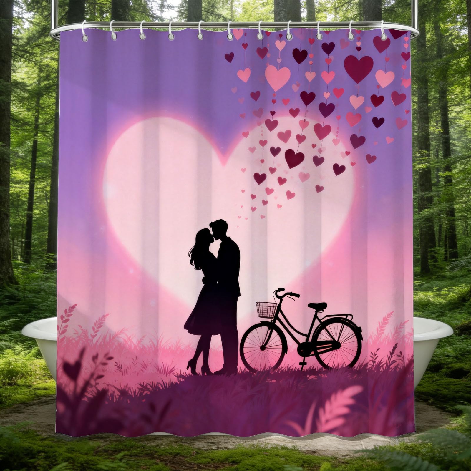 Hongduo 3D Love Illustration Shower Curtain for Stalls Bathtubs Cartoon Bathroom Decor Shower Curtain Set Polyester Fabric Waterproof 200x200cm/79X79 Inch with Hooks